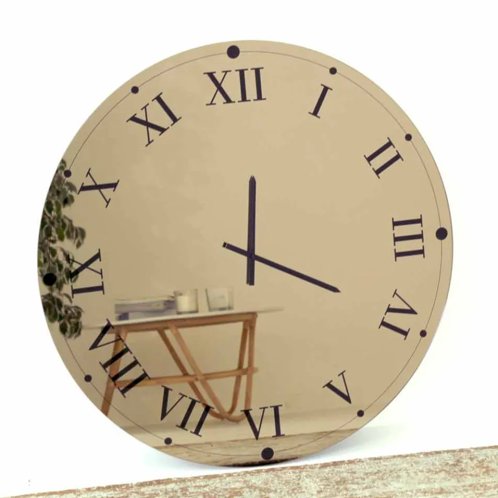 Runde Wanduhr aus verspiegeltem Kristall, hergestellt in Italien – Gear