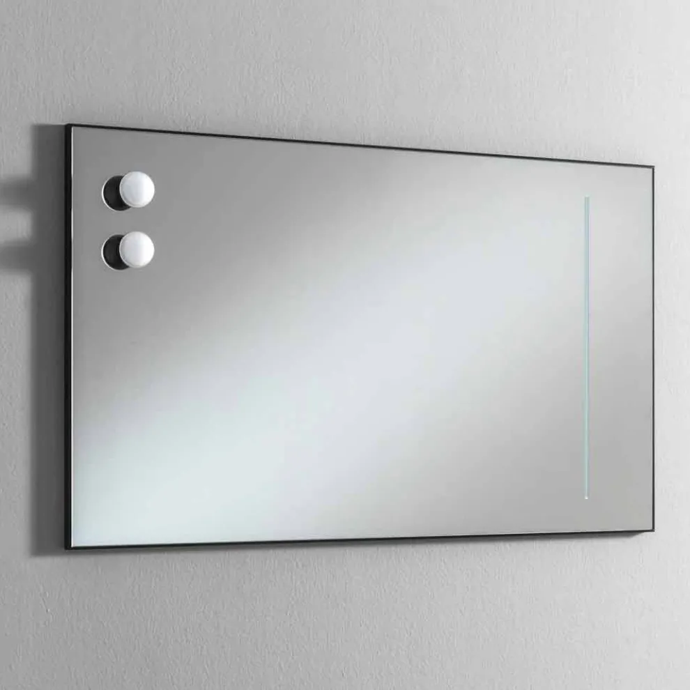 Wand Badezimmerspiegel mit 2 Glühbirnen und schwarzem Rahmen Made in Italy - Rahmen