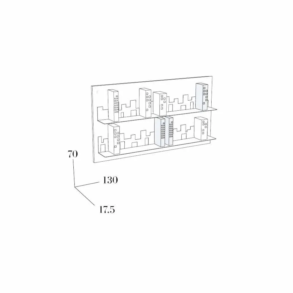 Wand Bücherschrank vom Design Maße 130x70 Mabele, modell Skyline, handgefertigt