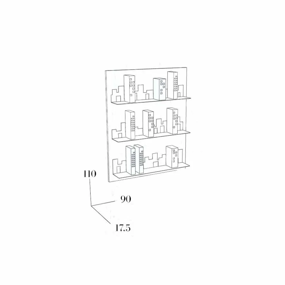 Wand Design Bücherschrank Maße  90x110 Mabele, modell Skyline, handgefertigt