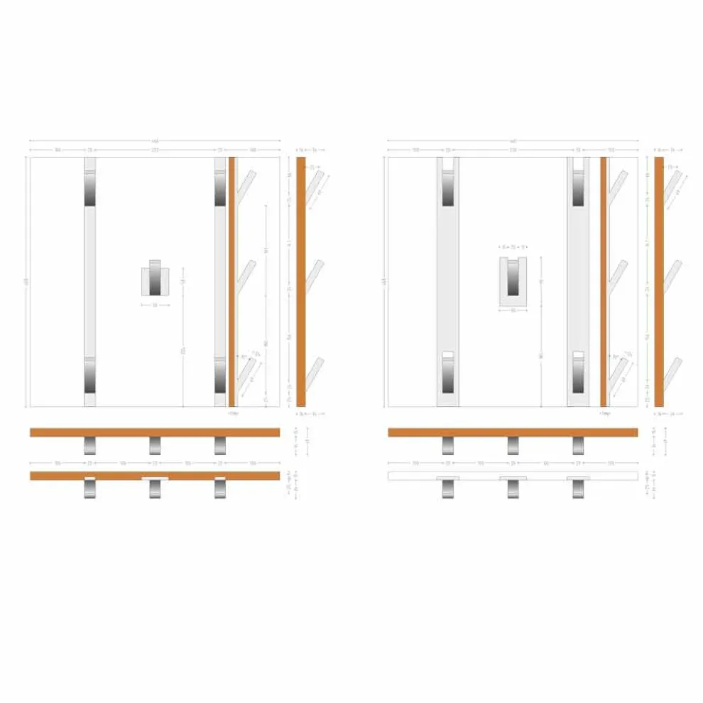Wandaufhänger aus Teakholz mit 5 Aufhängern aus Corian Made in Italy - Appiccio
