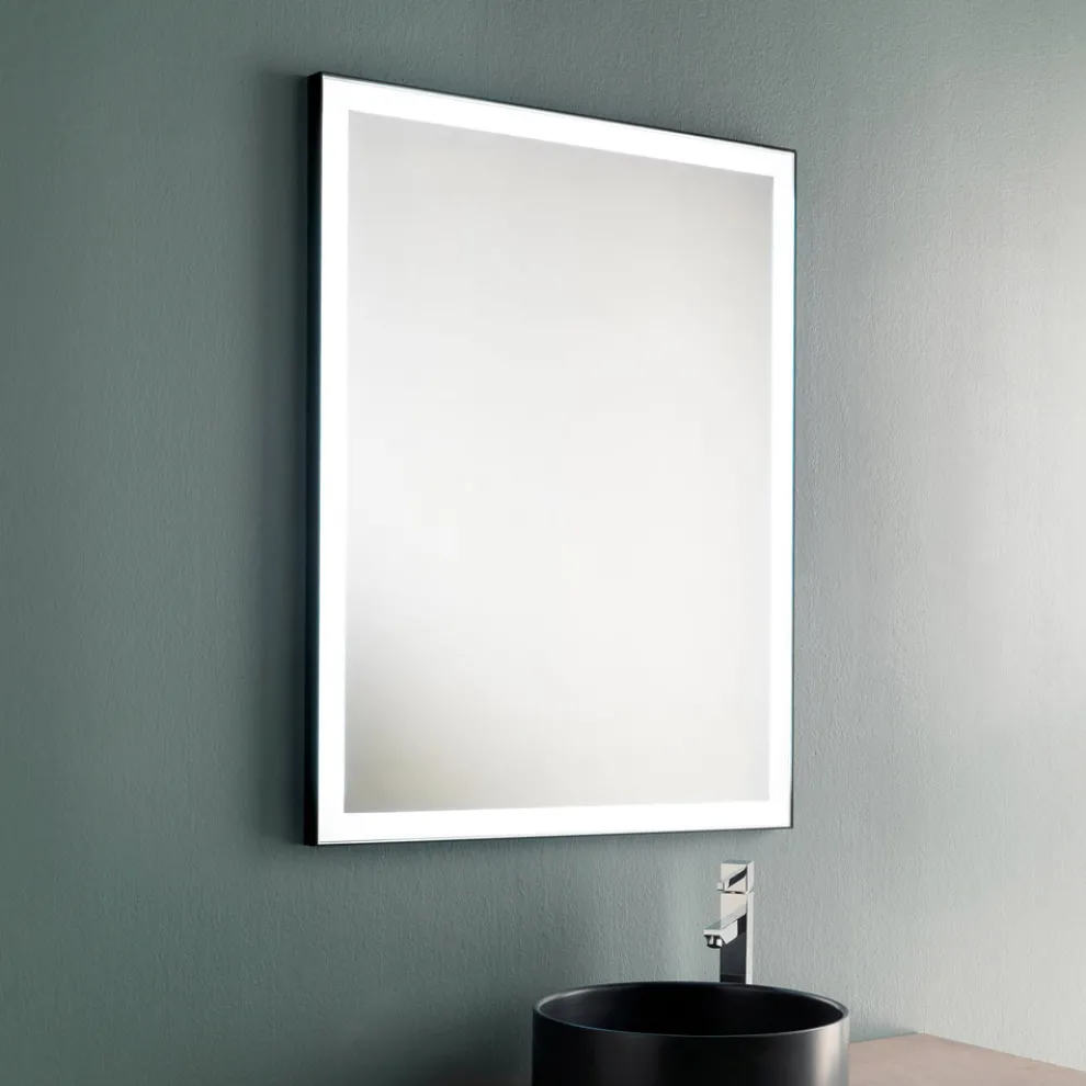 Wand-Badezimmerspiegel mit schwarzem Metallrahmen und LED Made in Italy - Chebeo