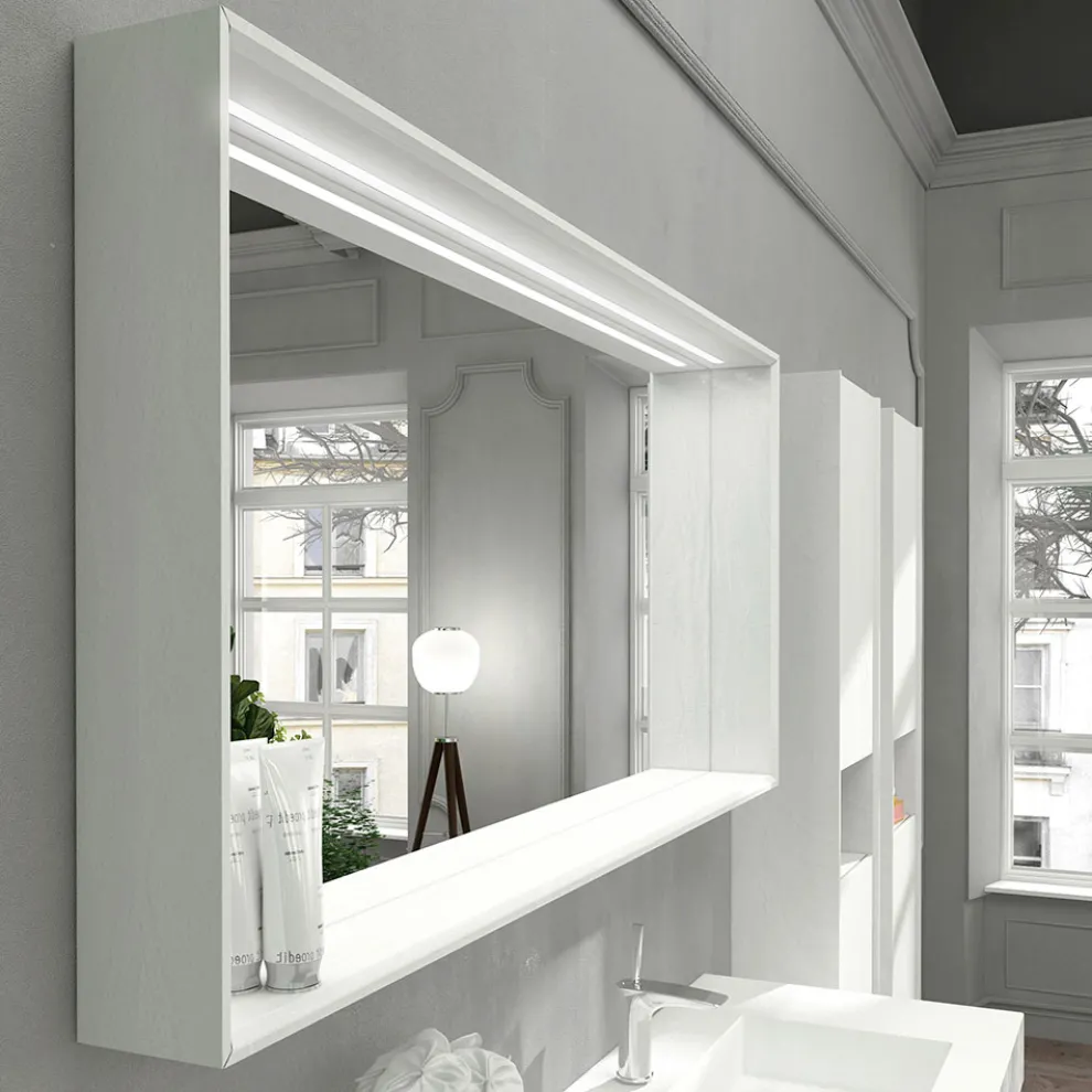 Wand-Badezimmerspiegel mit LED-Licht und Holzrahmen Made in Italy - Geppio