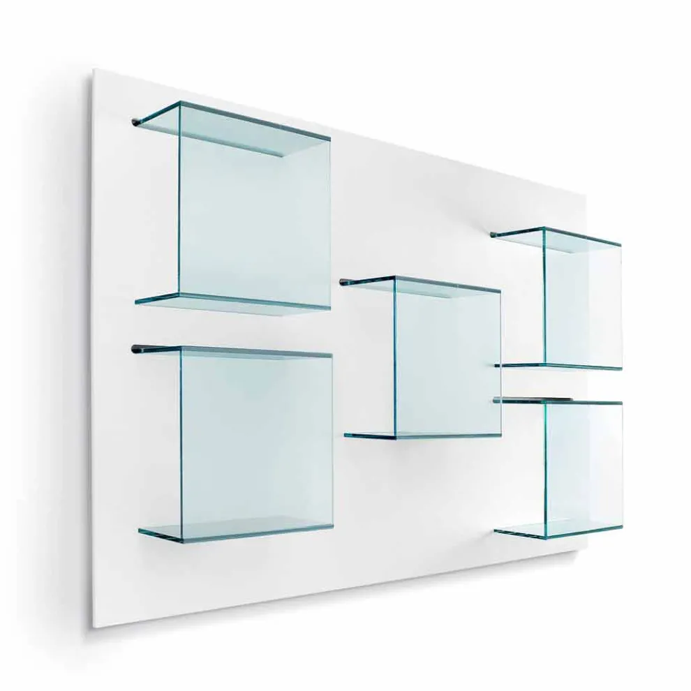 Wandbücherregal mit weißer Holzplatte und Glasböden - Basil