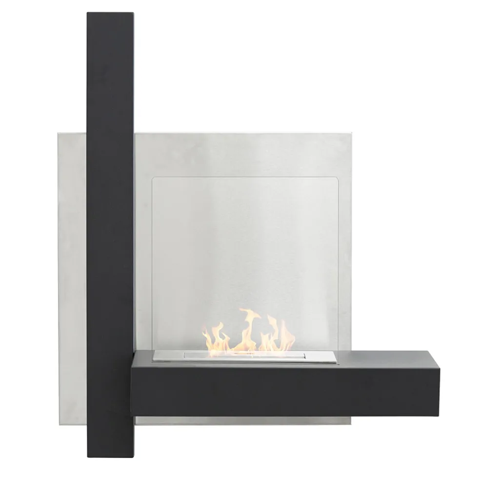 Wand-Bioethanol-Bio-Kamin aus schwarzem Metall und gehärtetem Glas - Martin