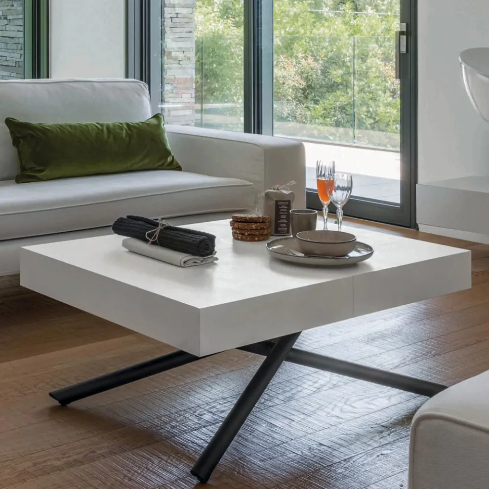 Wandelbarer Couchtisch aus Holz und Metall, Made in Italy - Sanrocco