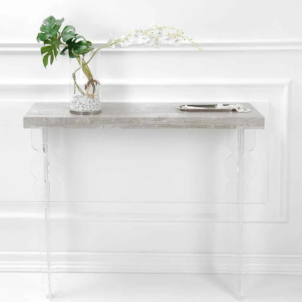 Wandkonsolenoberteil aus Grau, Weiß oder Cortenholz und Plexiglas - Leopardi