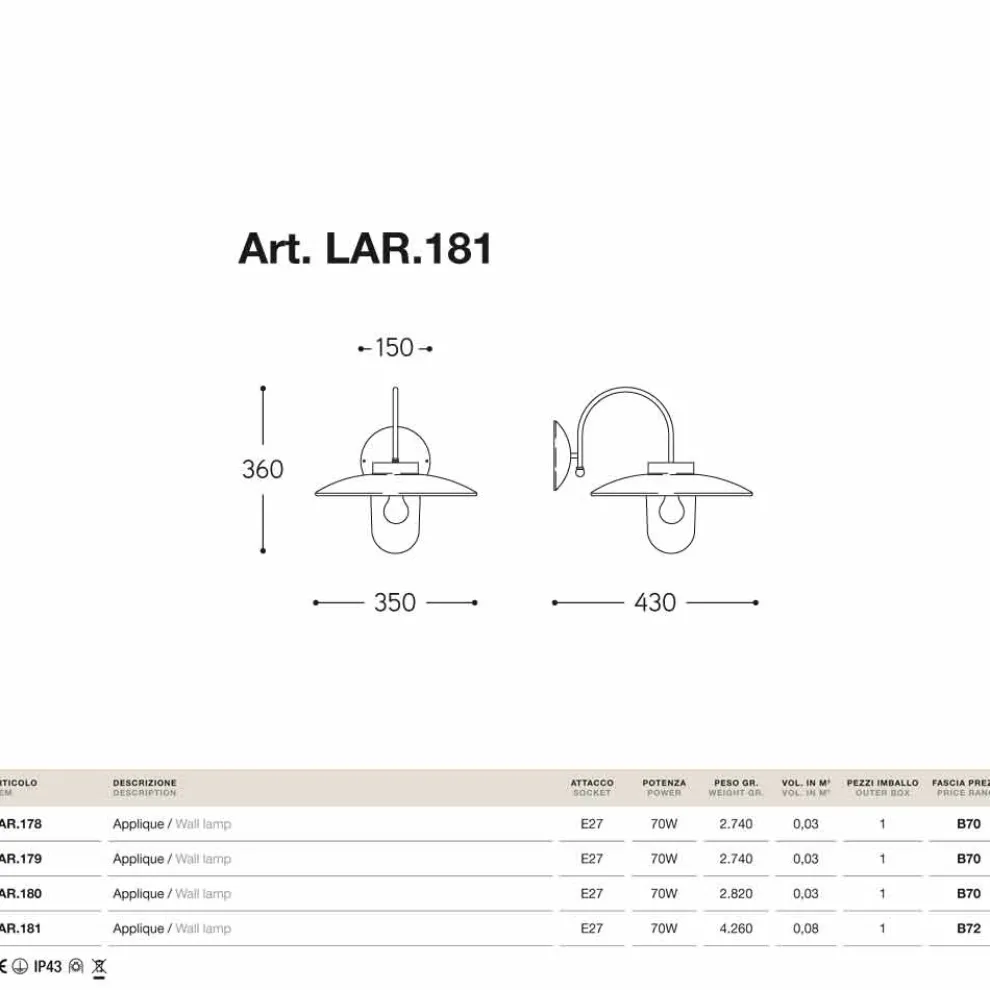 Wandlampe aus Kupfer, Glas und Messing +La Traviata Aldo Bernardi
