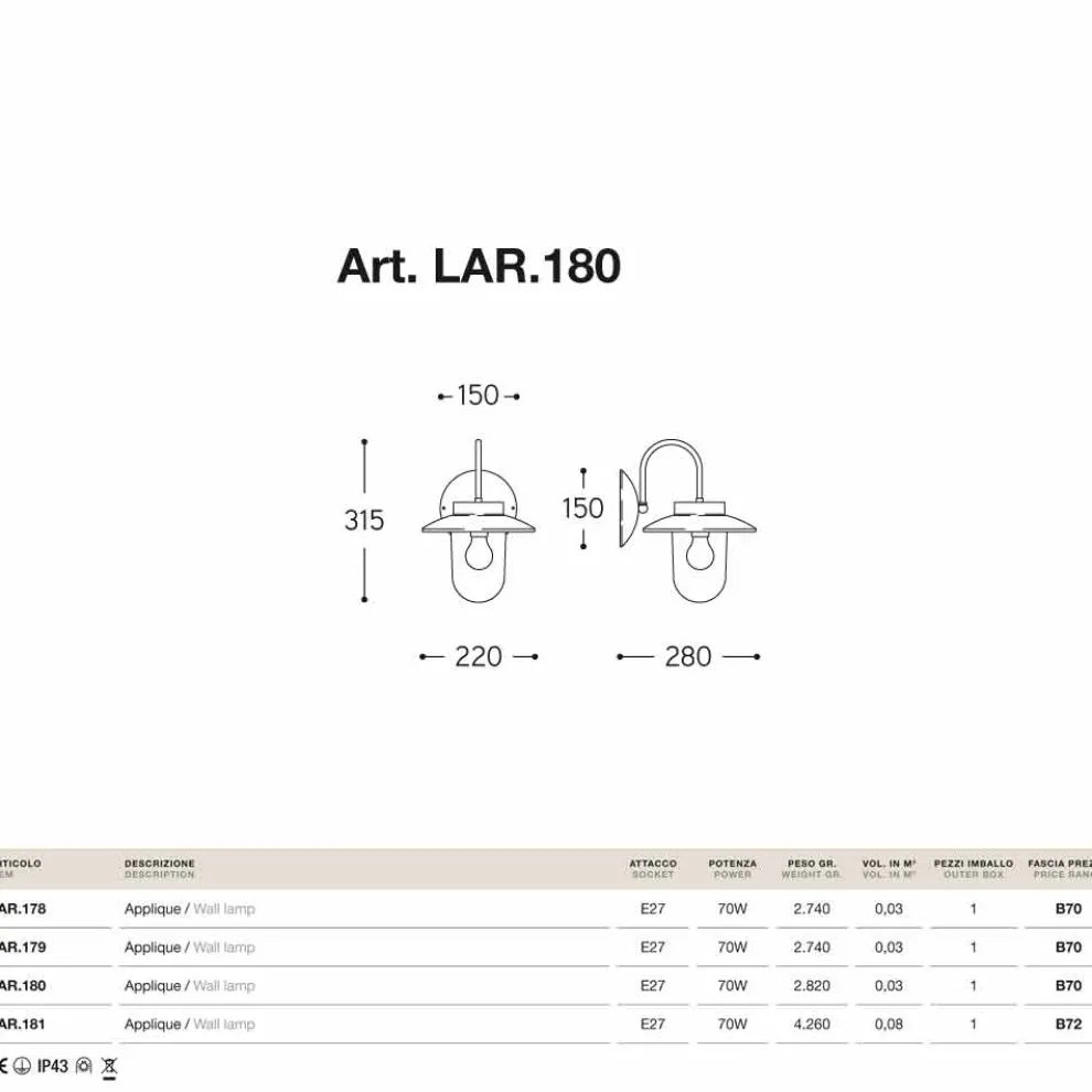 Wandlampe aus Kupfer, Glas und Messing La Traviata Aldo Bernardi