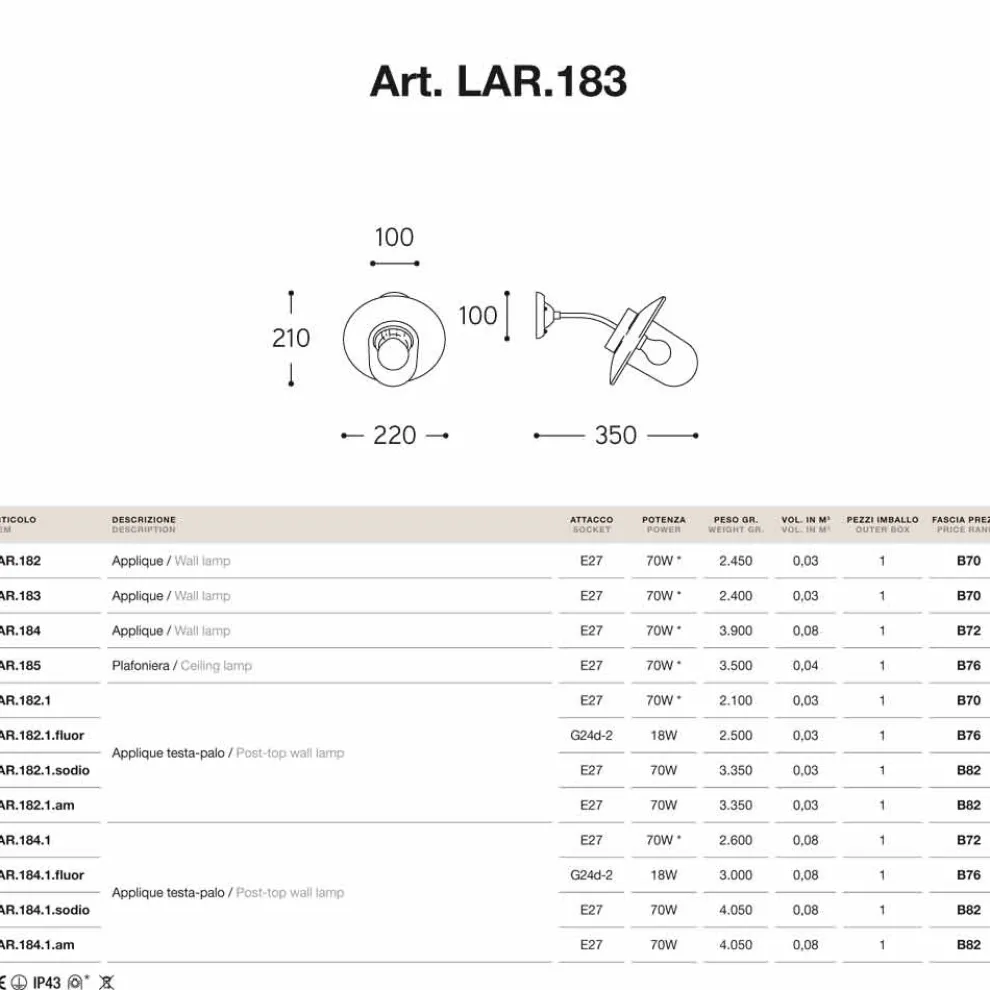 Wandlampe aus Kupfer, Messing und Glas Nabucco Also Bernardi