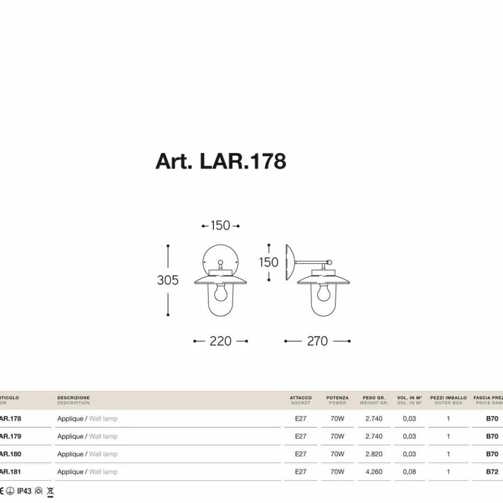 Wandlampe aus Kupfer, Glas und Messing La Traviata von Aldo Bernardi