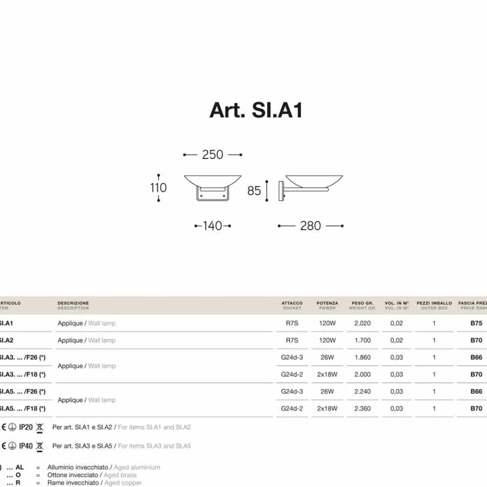 Wandlampe aus Messing und Glas Allegro von Aldo Bernardi