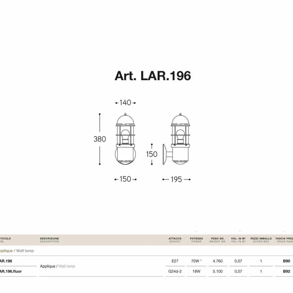 Wandlampe für den Außenbereich aus Messing und Kupfer Attila von Aldo Bernardi