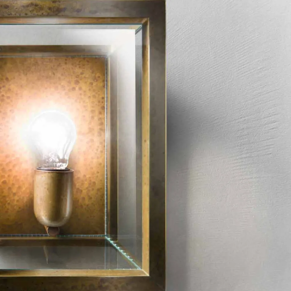 Wandlampe groß aus Messing und Glas im Industrial Design Quadro von Il Fanale