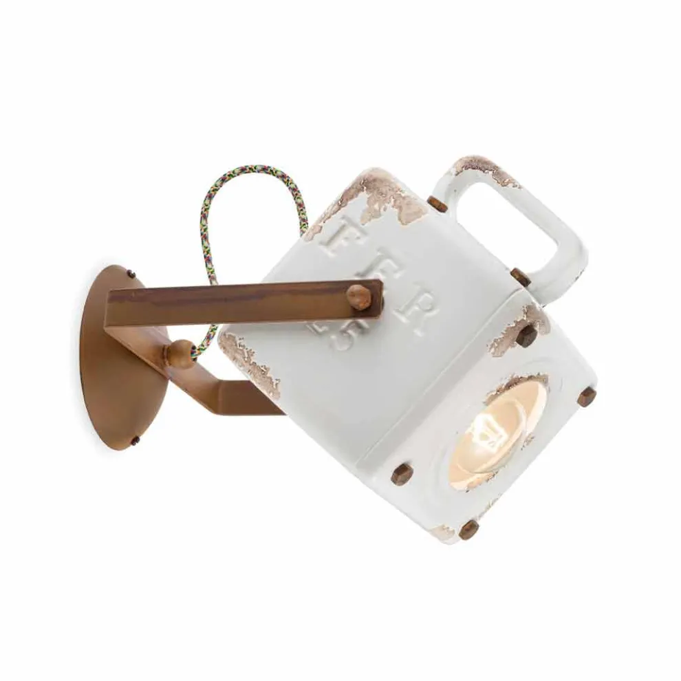 Wandlampe im Industrial Vintage Design aus Keramik und Eisen Julia