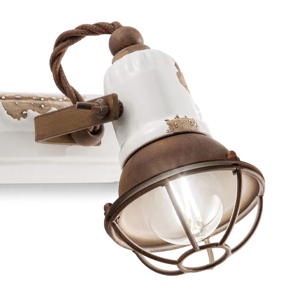 Wandlampe mit 2 industriellen handwerklichen Strahlern aus Eisen und Keramik - Loft