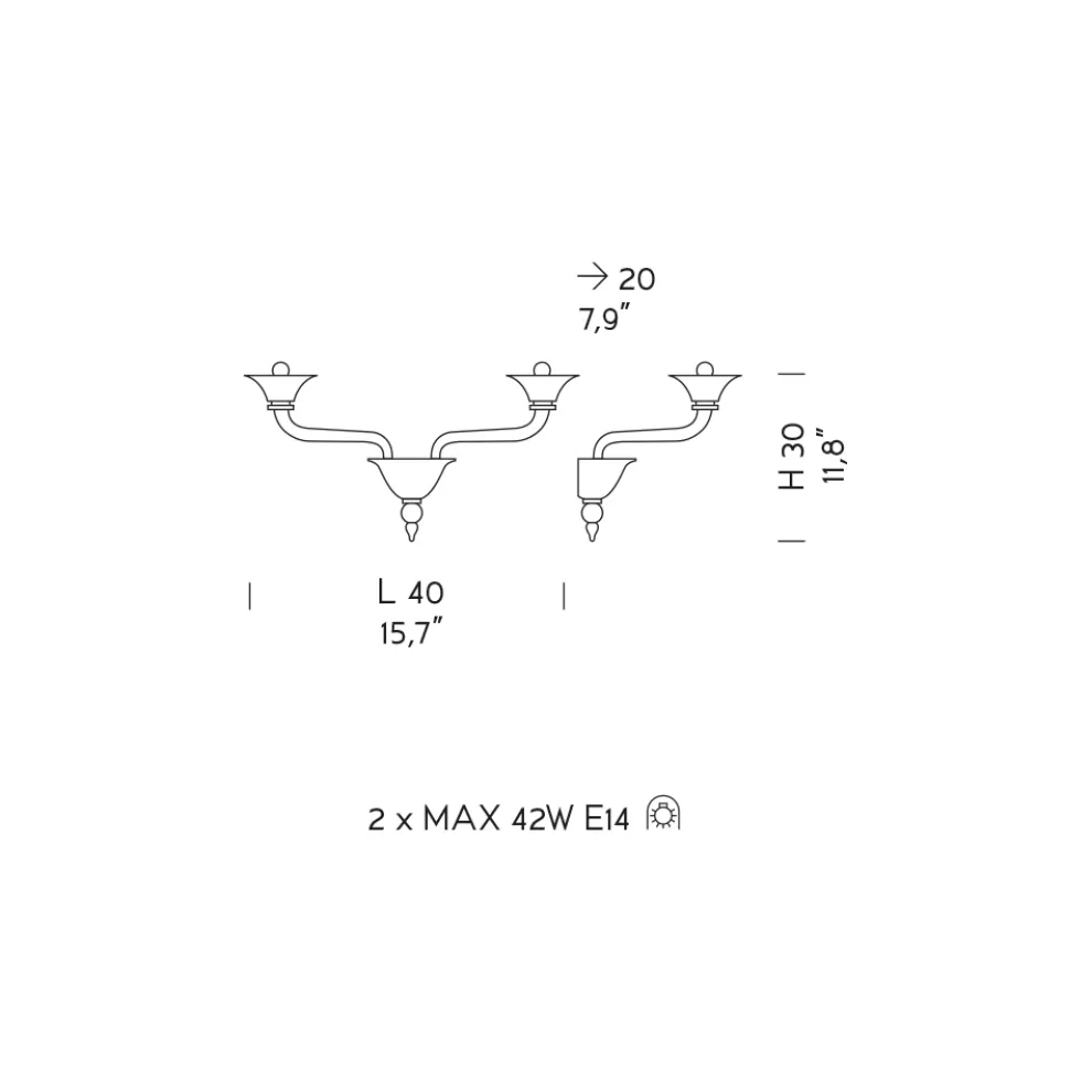 Wandlampe mit 2 Lichtern aus handgefertigtem venezianischem Glas - Ismail