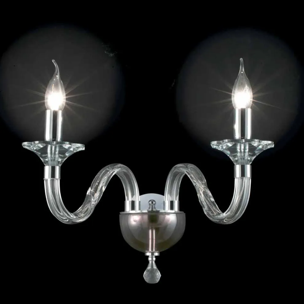 Wandlampe mit zwei Leuchten in Ivy Glas und Kristall, hergestellt in Italien