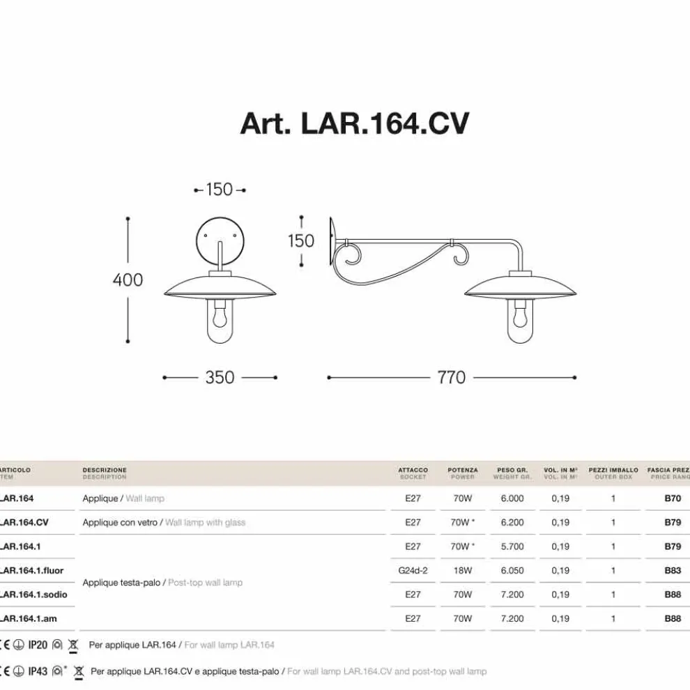 Wandlampe Re Lear von Aldo Bernardi aus Glas, Kupfer, Aluminium