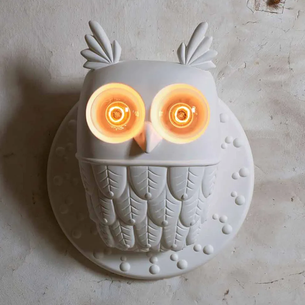 Wandleuchte 2 Lichter in Matt White Ceramic Modern Design Owl - Owl