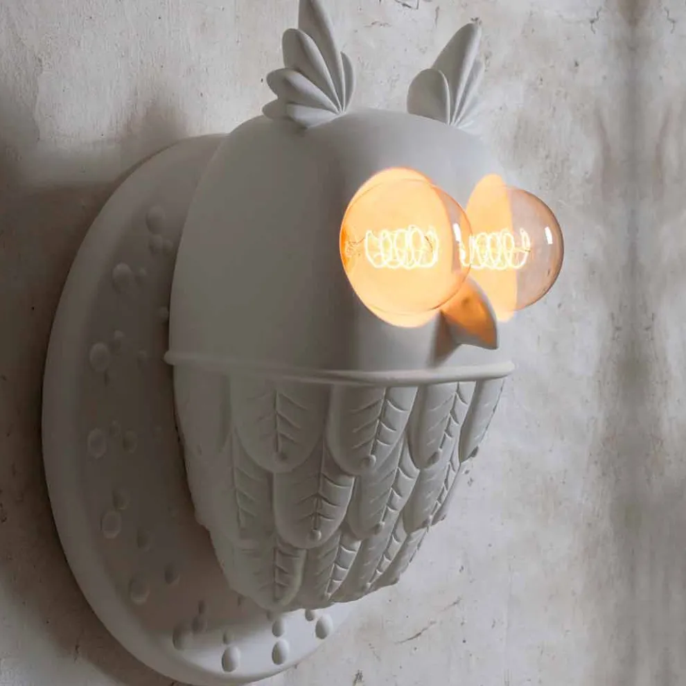 Wandleuchte 2 Lichter in Matt White Ceramic Modern Design Owl - Owl