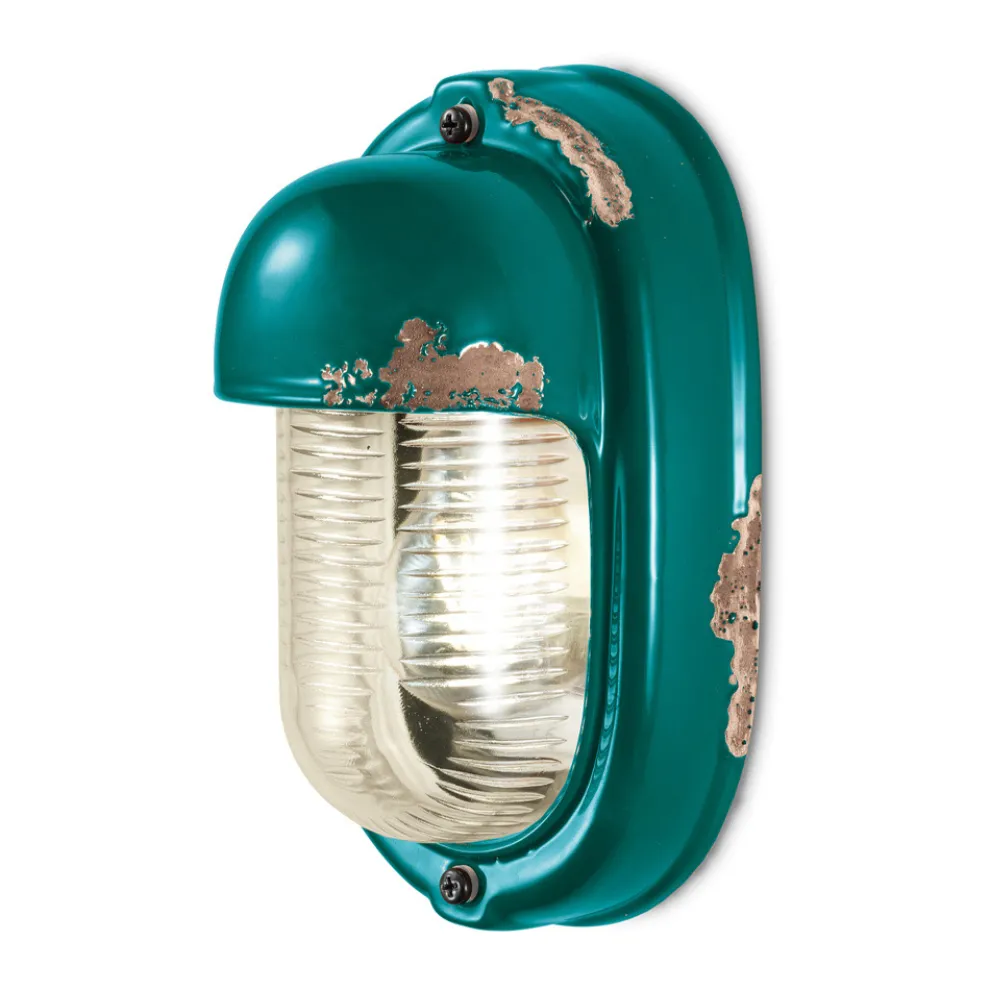 Wandleuchte aus handgefertigter Keramik und vertikalem Industrieeisen - Vintage