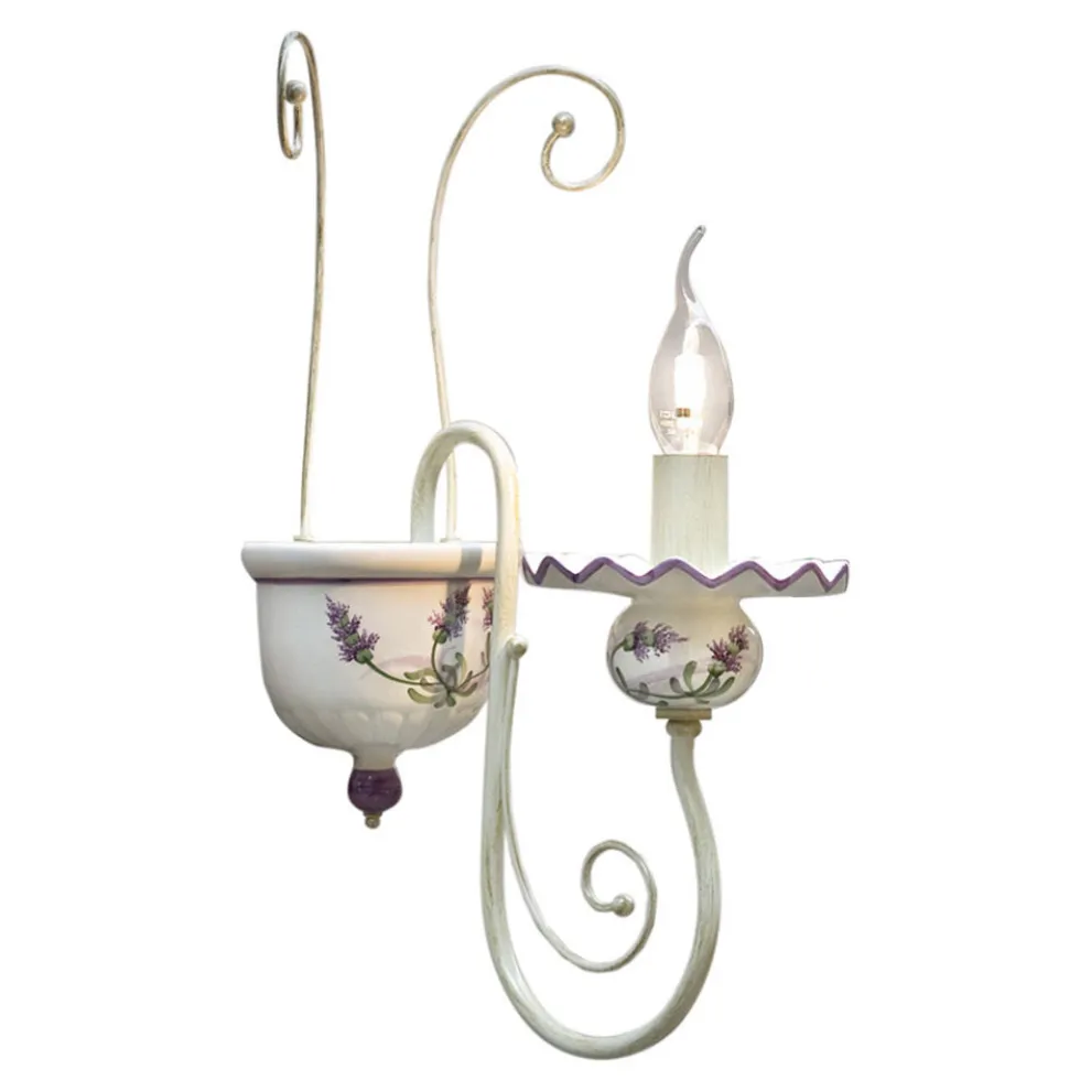 Wandleuchte aus handbemalter Keramik und lackiertem Messing - Sanremo