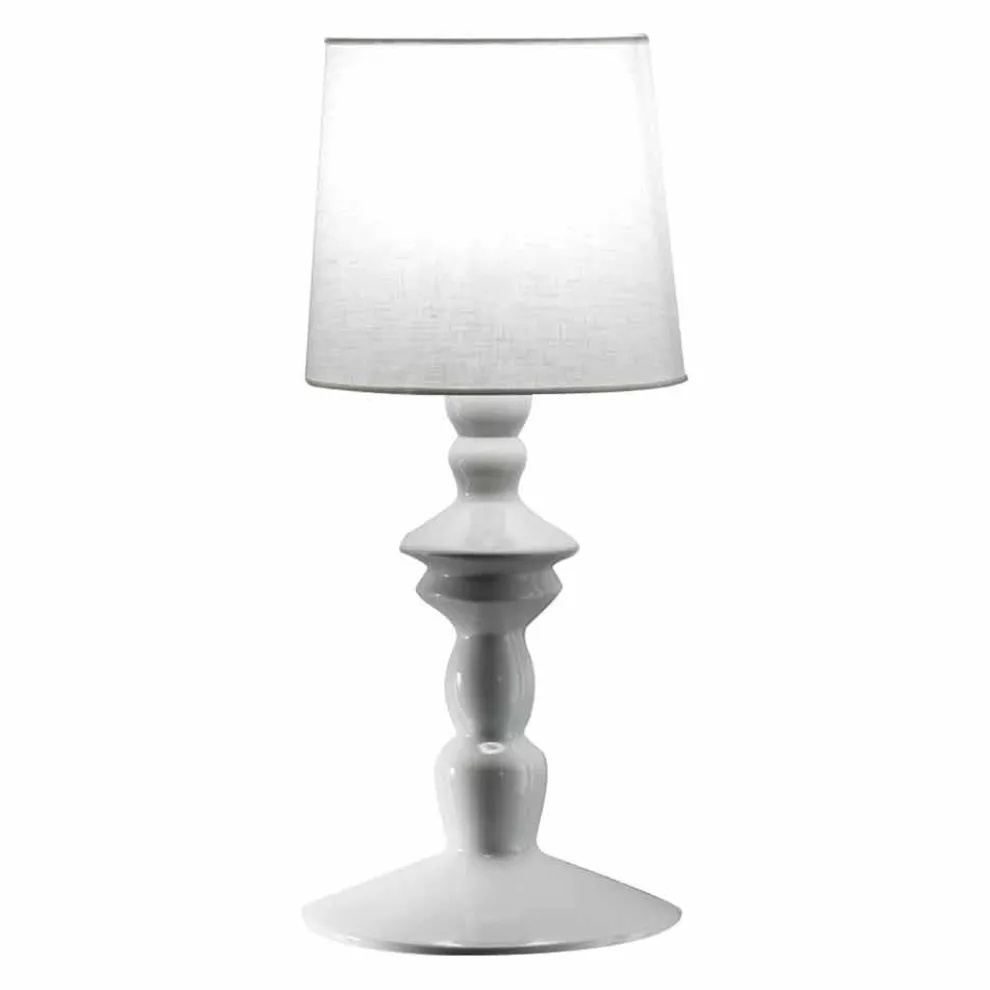 Wandleuchte aus lackierbarer Keramik und Lampenschirm aus weißem Leinen - Cadabra