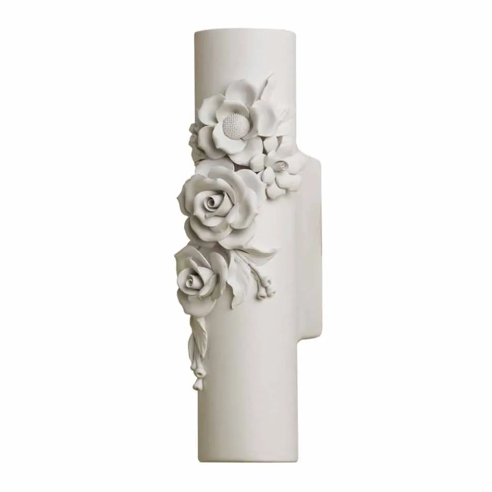 Wandleuchte aus mattweißer Keramik mit dekorativen Blumen - Revolution