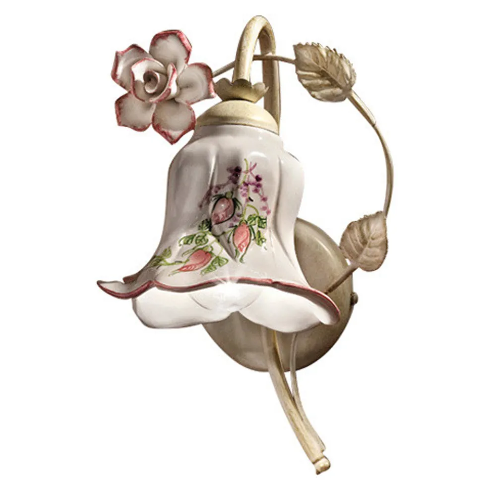 Wandleuchte aus Metall und handverzierter Keramik mit Rose - Pisa