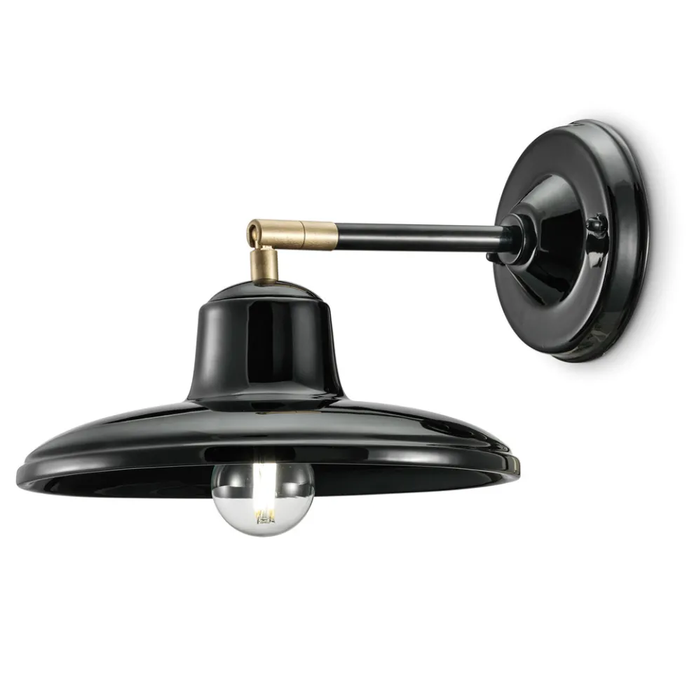 Wandleuchte aus schwarzer Keramik und Eisen im industriellen Vintage-Design - Bew