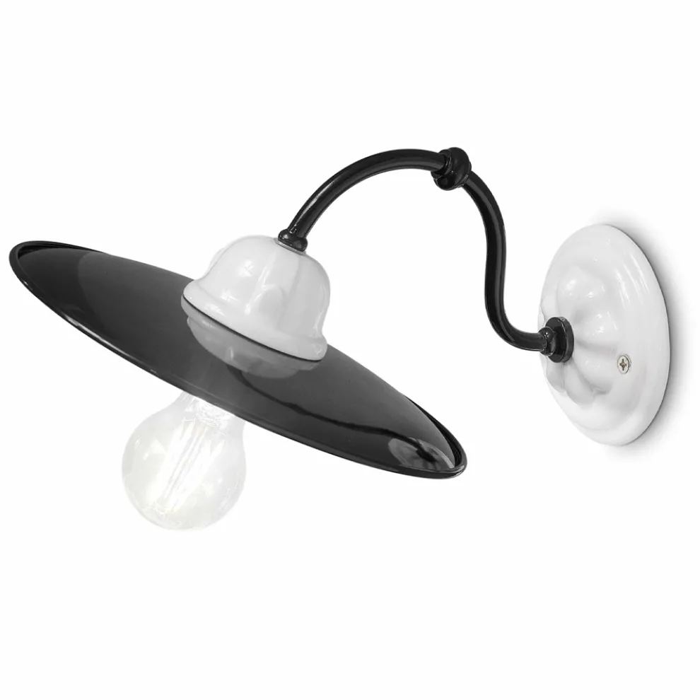 Wandleuchte aus weißer Keramik und schwarzem Metall im Vintage-Stil - Power