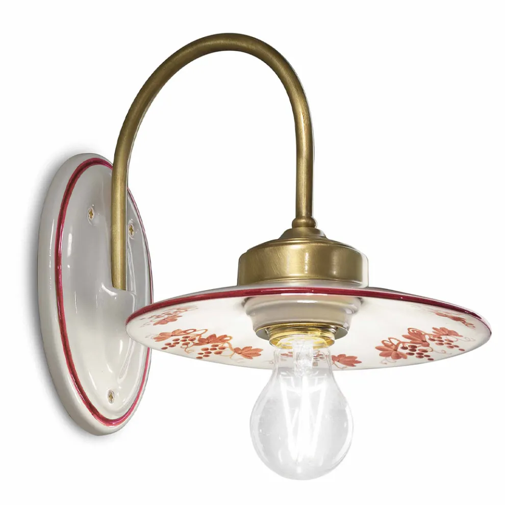 Wandleuchte im Vintage-Design aus Eisen und handbemalter Keramik - Asti