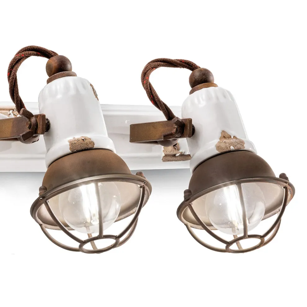 Wandleuchte mit 3 industriellen handwerklichen Strahlern aus Eisen und Keramik - Loft