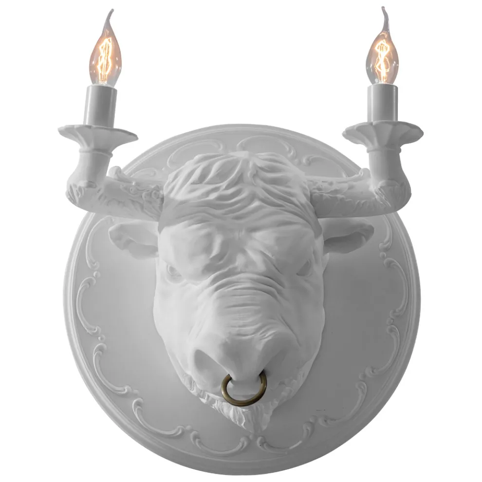 Wandleuchte mit 2 Leuchten im Keramikdesign in Form eines Stiers - Marrena