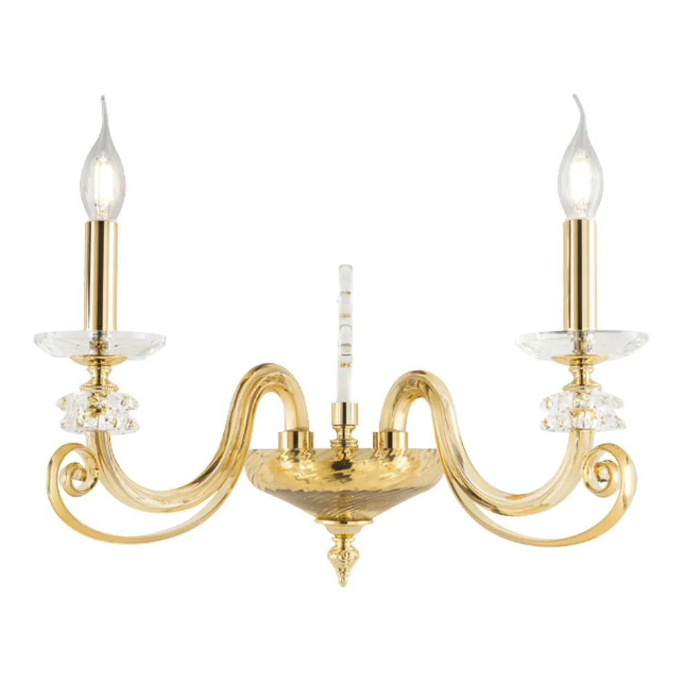 Wandleuchte mit 2 Lichtern aus mundgeblasenem Glas und klassischem optischem Luxuskristall - Cassea
