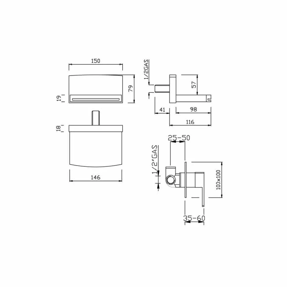 Wandmischer mit Wasserfallauslauf Made in Italy - Sika