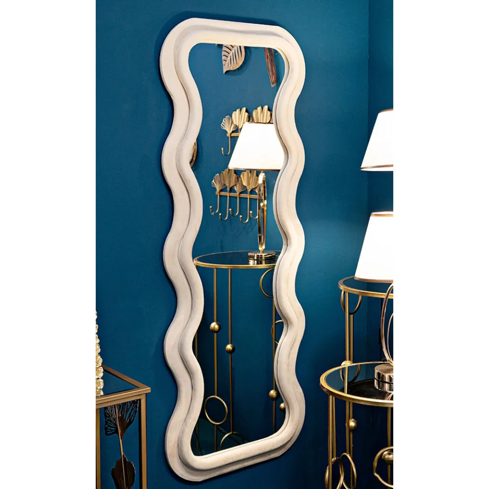 Wandspiegel aus MDF mit Samtbezug und Wellenlinien - Sheldon