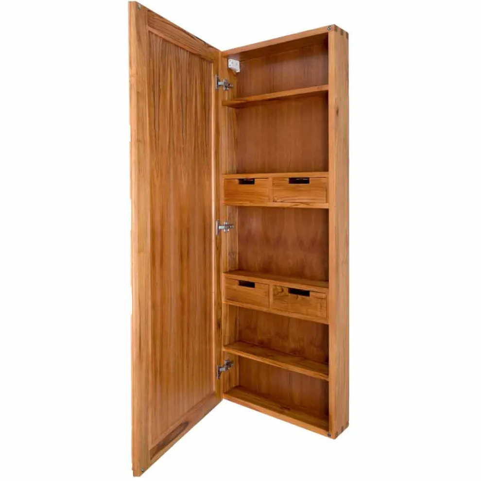 Wandspiegel aus Teakholz mit Regalen und internen Schubladen - Ralio