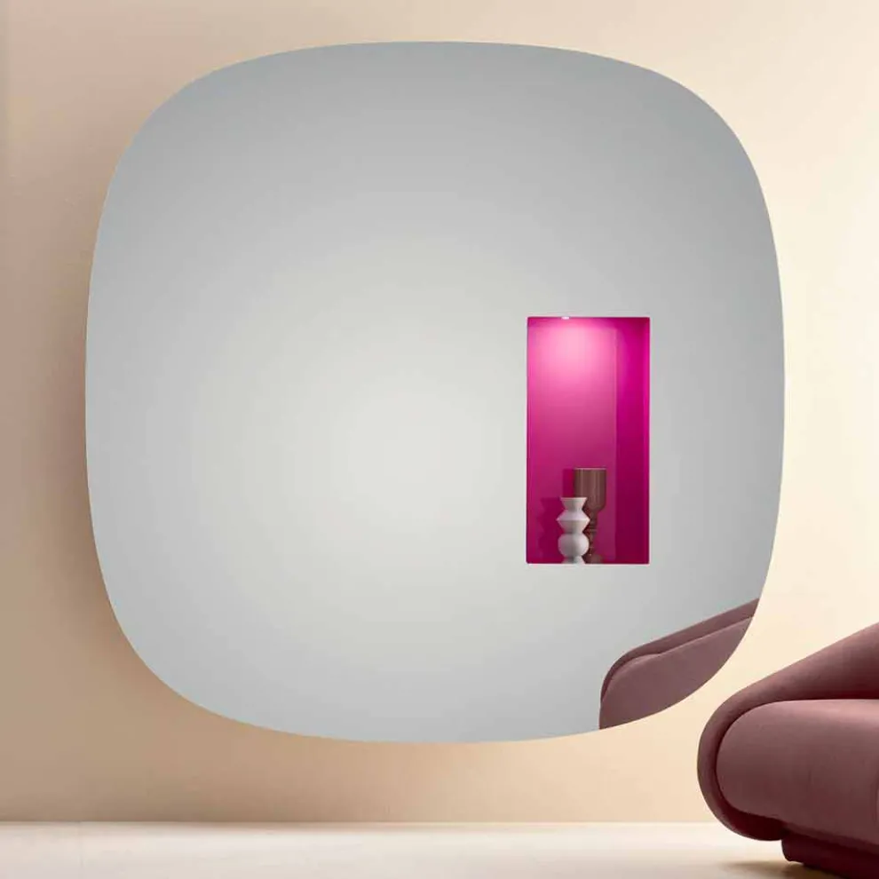 Wandspiegel mit LED-Licht und rosa Fach Luxus-Design Made in Italy - Matrix