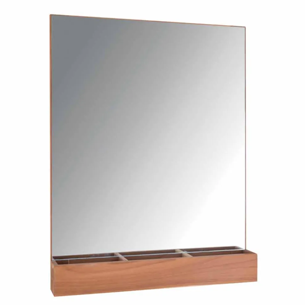 Wandspiegel mit Struktur und Ablagefach aus Teakholz - Palima