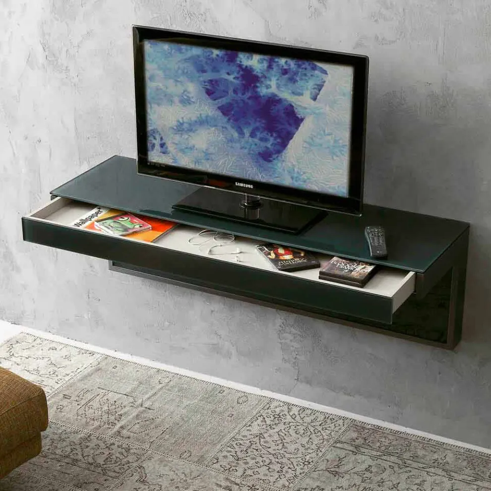 Wand-TV-Schrank aus schwarzem Kristall und Metall Made in Italy - Americio