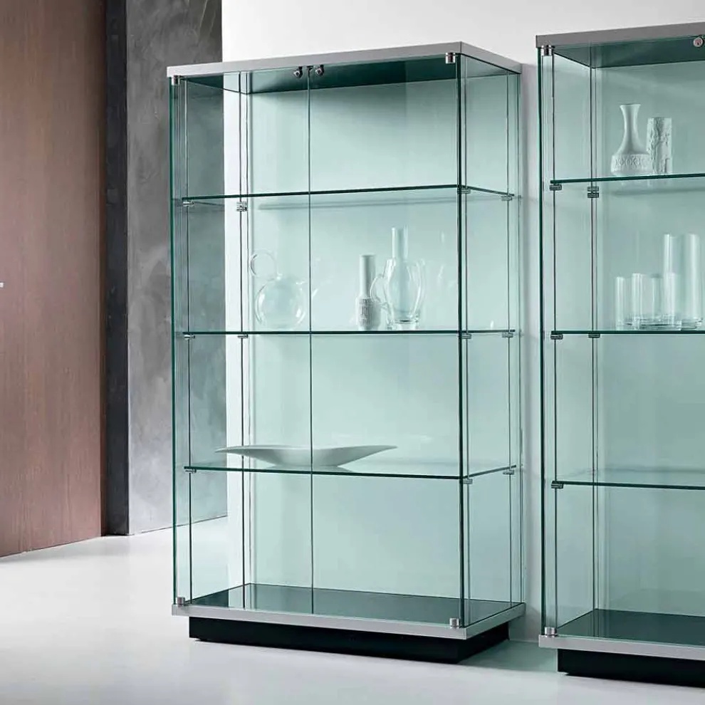 Wandvitrine aus transparentem Glas 2 Türen mit Schloss - Antonia