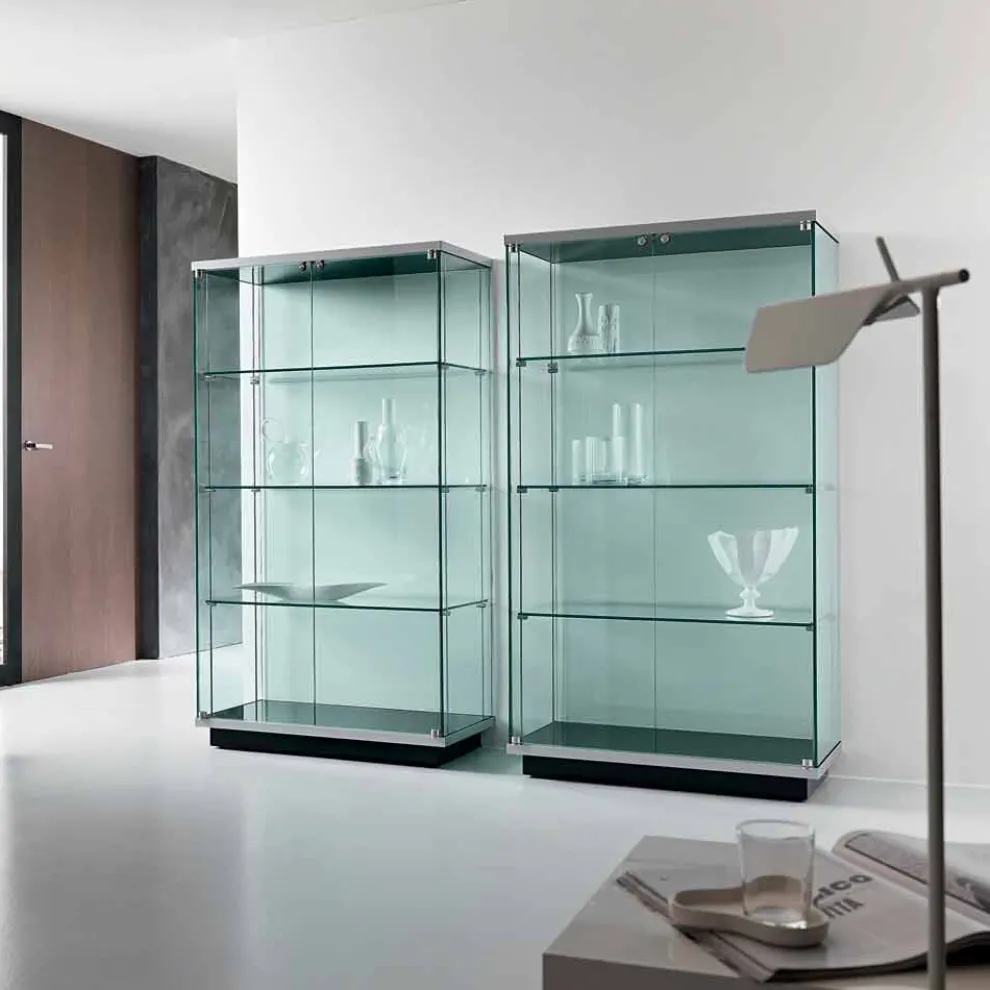 Wandvitrine aus transparentem Glas 2 Türen mit Schloss - Antonia