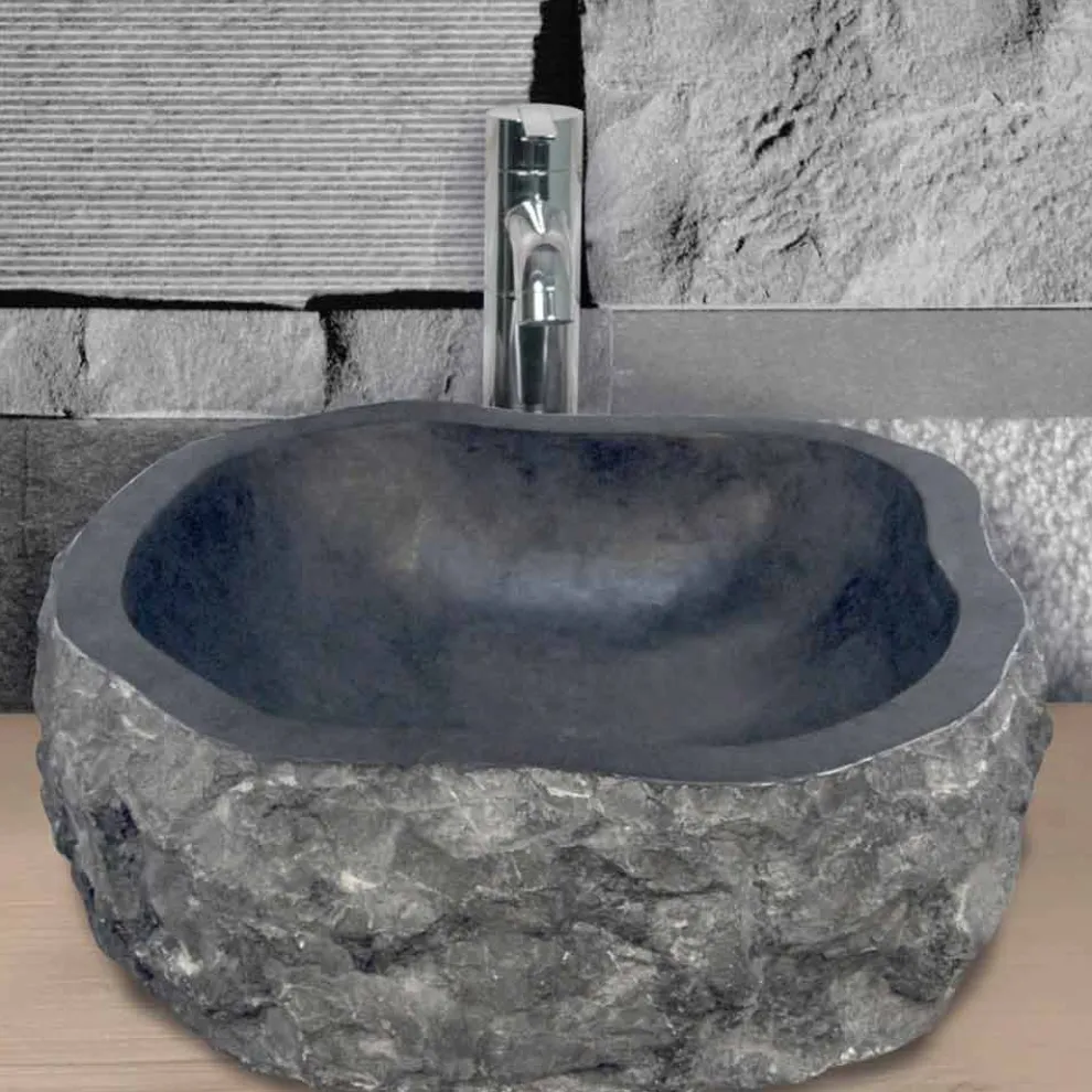 Waschbecken Aufsatzwaschbecken schwarz aus Marmor Unikat Mumbai Design