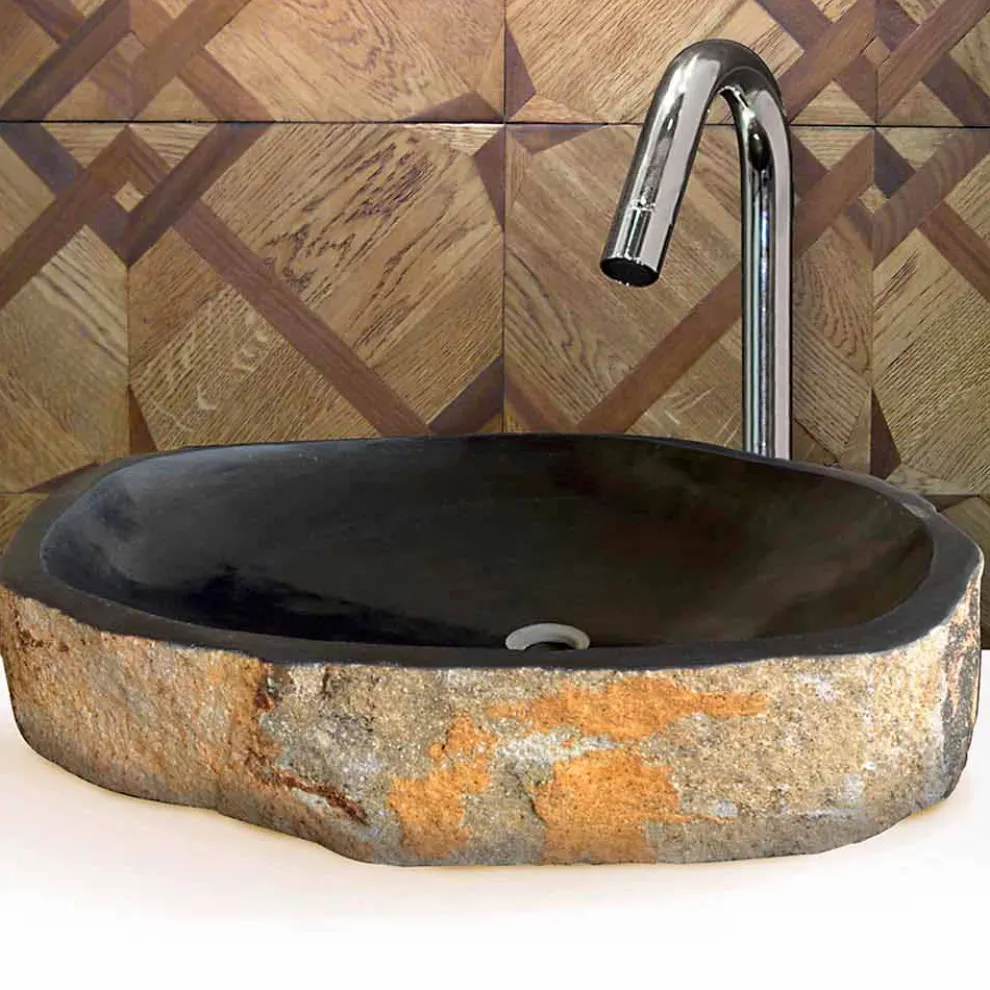 Waschbecken Aufsatzwaschbecken Unikat aus Basalt Hassan  Design
