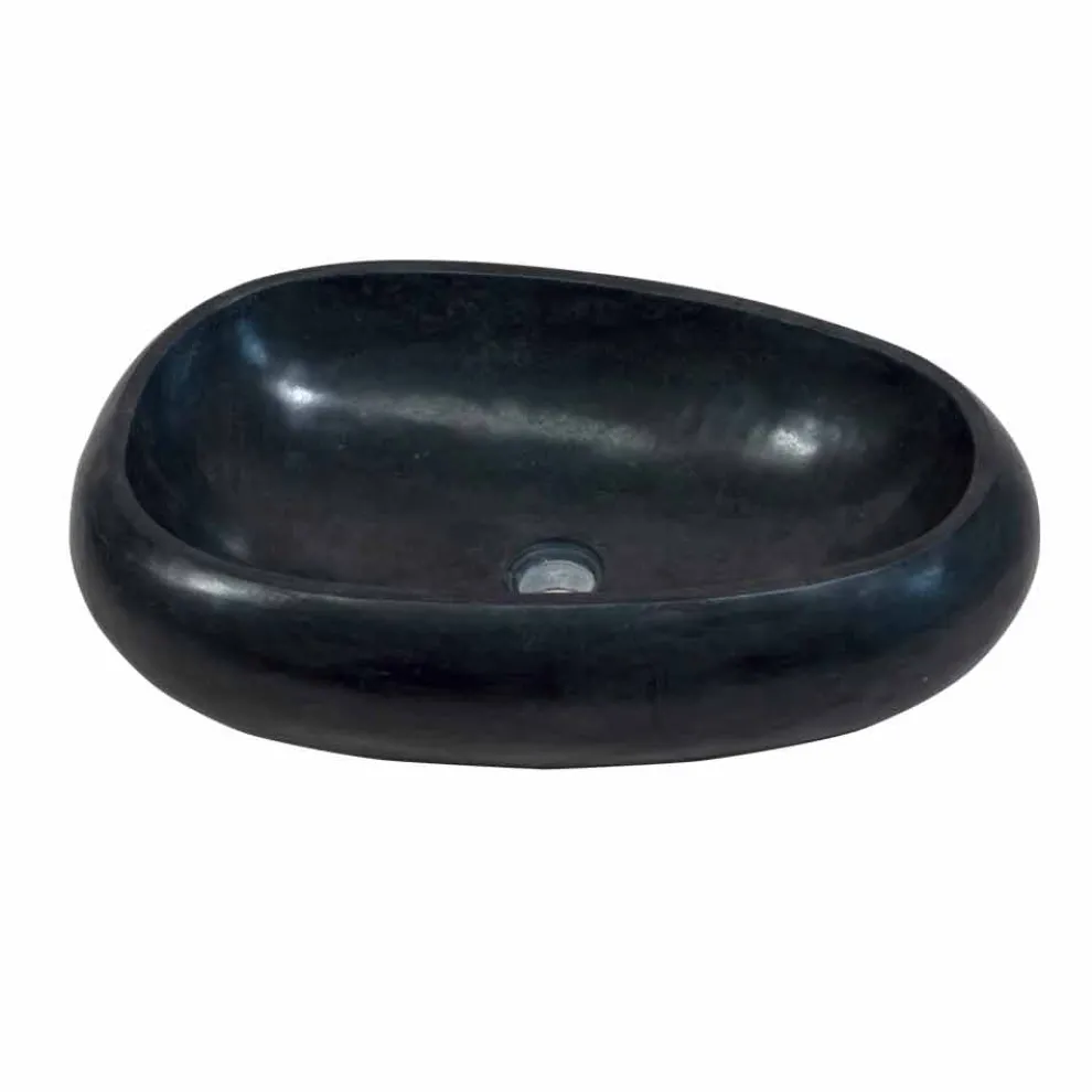 Waschbecken Aufsatzwaschbecken rund bis oval aus schwarzen Marmor Waka Design