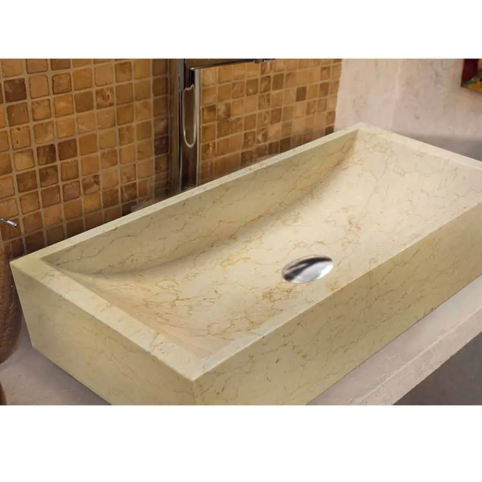 Waschbecken Aufsatzwaschbecken beige aus Naturstein Giacarta Design
