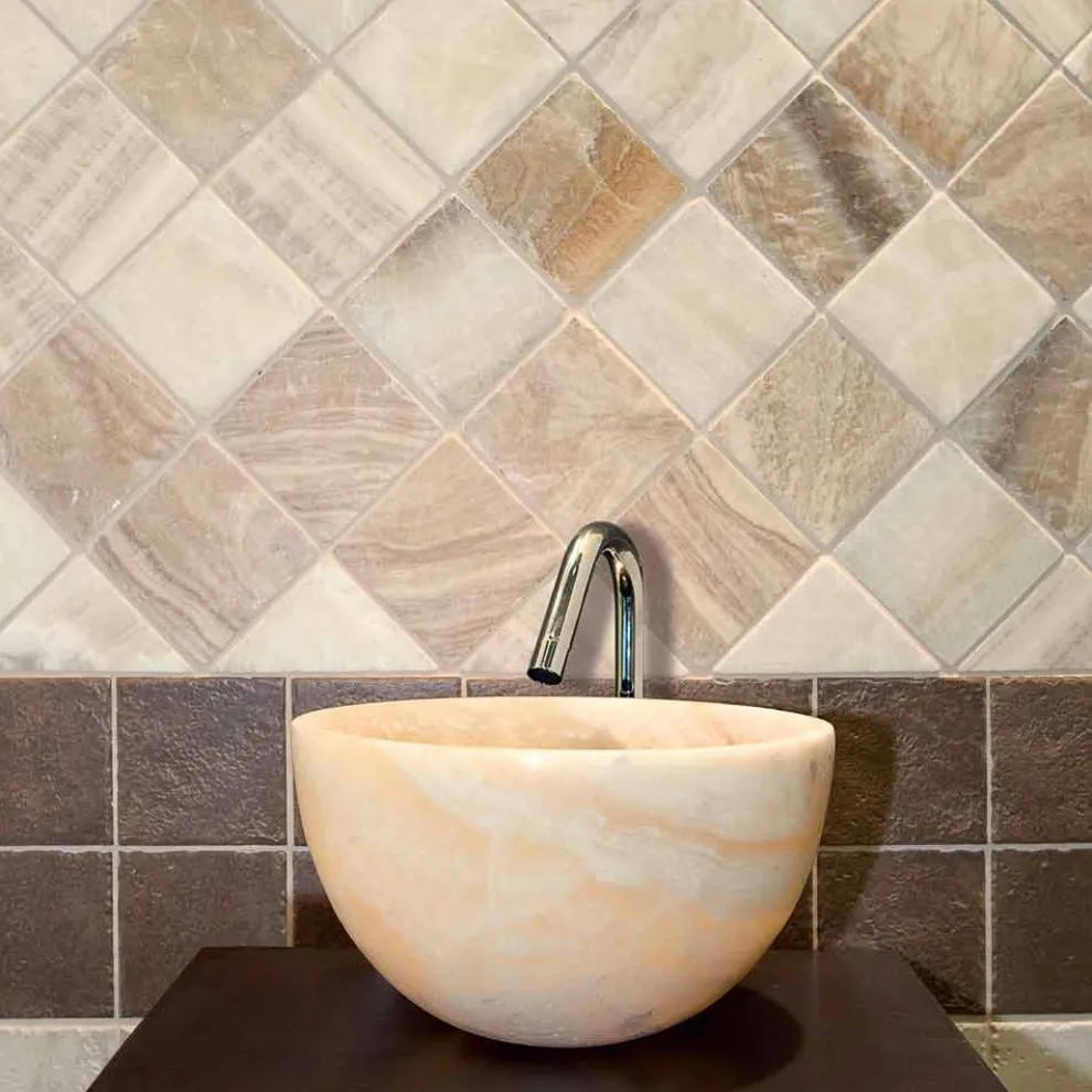 Waschbecken Aufsatzwaschbecken rund aus Onyx Sula Design