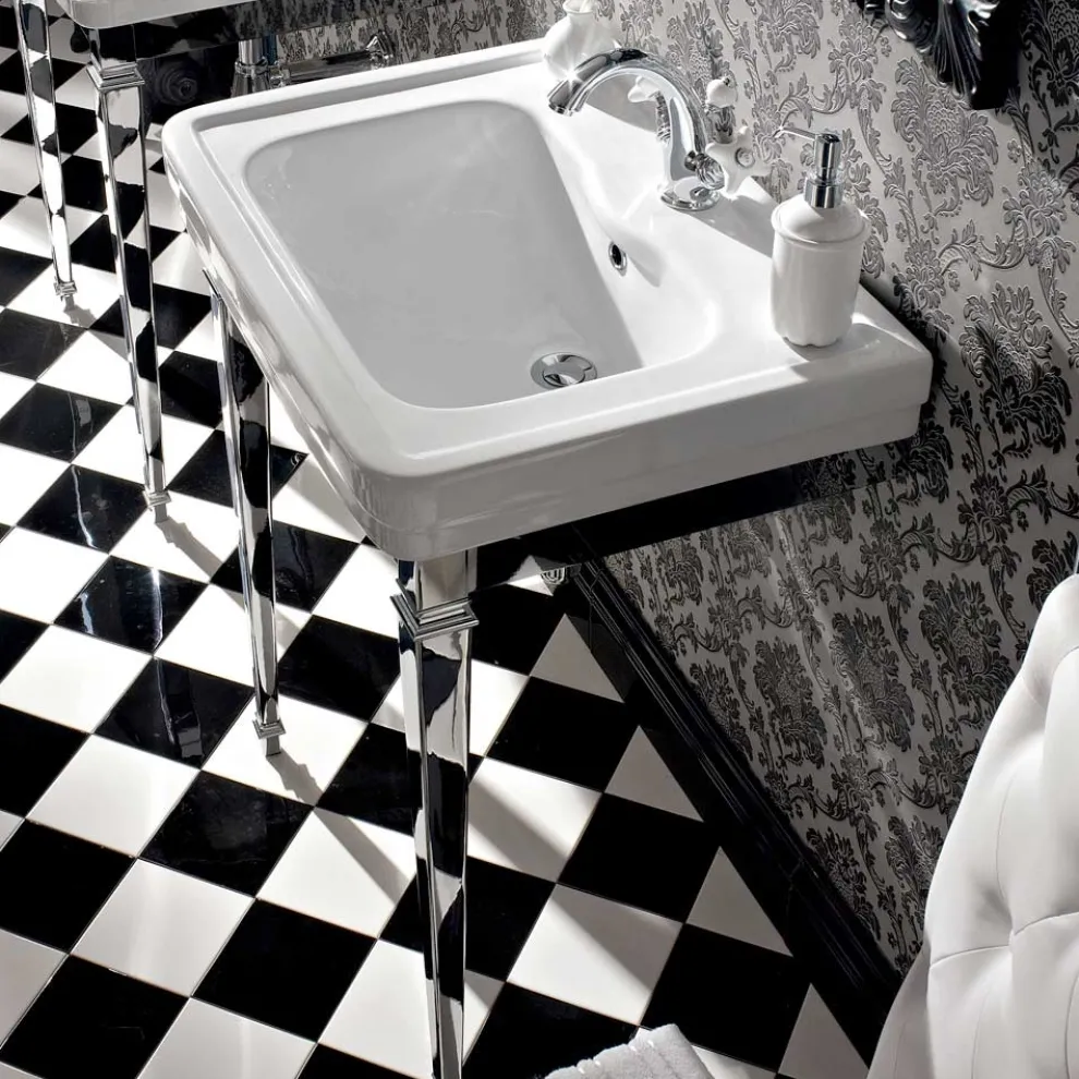 Waschbecken Konsole 65 cm in Keramik mit Metallfüßen, Vintage Style - Marwa